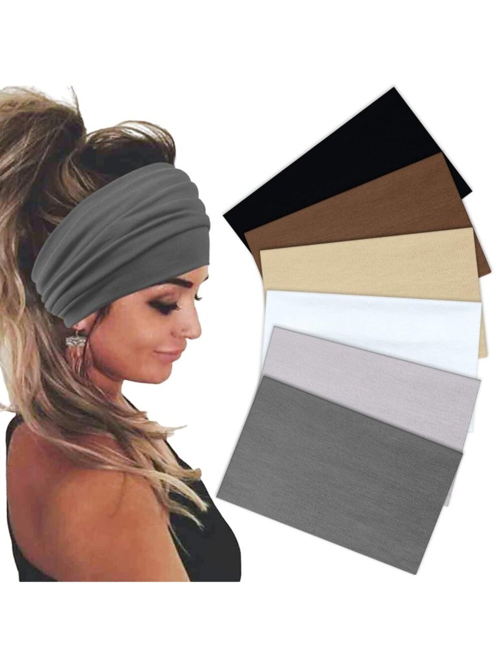 Women's 6 Packs Stretch Headband Turban Workout Non-slip Hairband Accessories